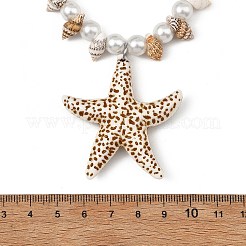 Ocean Natuarl Spiral Shell & Baking Paint Glass Pearl Round Beaded Opaque Acrylic Pendant Necklaces&nbsp;NJEW-JN06306-01
