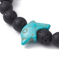 2Pcs 2 Color Synthetic Turquoise Dolphin & Lava Rock Stretch Bracelets Set&nbsp;BJEW-JB09838