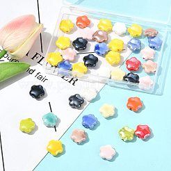 手作り磁器ビーズ40個  光沢釉の磁器  花  ミックスカラー  14x15x6.5mm  穴：2mm&nbsp;PORC-FS0001-37