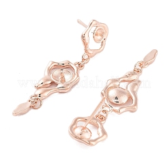 925スターリングシルバースタッドピアスパーツ  花  ローズゴールド  35x9.5mm  ピン：0.6x11mmと0.6mm&nbsp;EJEW-B038-05RG