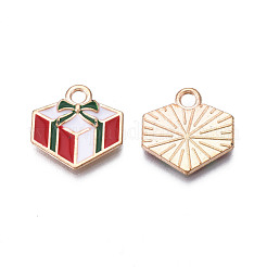 クリスマス合金エナメルペンダント  カドミウムフリー＆鉛フリー  ライトゴールド  クリスマスプレゼント  ホワイト  15.5x15x2mm  穴：2mm&nbsp;ENAM-Q442-59