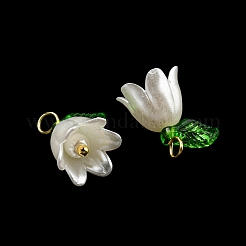 アクリルパーツ  金色の真鍮ループ付き  真珠とスズラン  ホワイト  13~13.5x10~11.5mm  穴：2.5~3mm&nbsp;OACR-D012-01C
