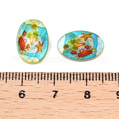 天然淡水貝の両面プリント楕円形チャーム  カニ  14.5x10x2.3mm  穴：1.6mm&nbsp;SHEL-T020-05B