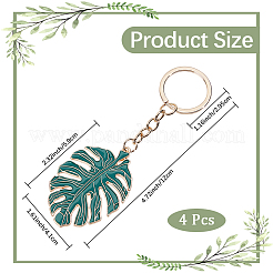 4Pc Monstera Leaf Alloy Enamel Pendant Keychain&nbsp;KEYC-CP0001-25