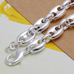 女性のための真鍮製オーバルリンクブレスレット  カニカン付き  銀色のメッキ  180x8mm&nbsp;BJEW-BB12513