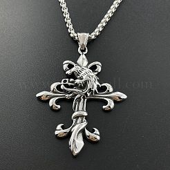 レトロパンクヒップホップ304ステンレススチールウルフクロスペンダントネックレス（メンズ）  ステンレス鋼色&nbsp;FA7959