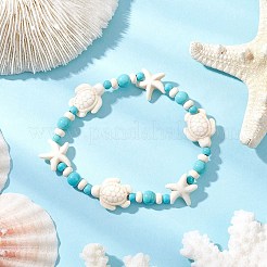 ヒトデとカメの合成ターコイズビーズストレッチブレスレット（女性用）2個  ミックスカラー  内径：2-1/8インチ（5.5cm）&nbsp;BJEW-JB11921