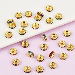 真鍮製ラインストーンスペーサービーズ  グレードA  ストレートフランジ  ゴールデンの金属色  ロンデル  カラフル  7x3.2mm  穴：1.2mm&nbsp;RB-A014-Z7mm-37G