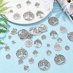 50pcs10スタイルチベットスタイルアロイペンダント  フラット ラウンド ツリー オブ ライフ チャーム付き  カドミウムフリー＆ニッケルフリー＆鉛フリー  アンティークシルバー  13.5~39x10~34.5x1~2.5mm  穴：1.5~4mm  5個/スタイル&nbsp;FIND-YW0006-93