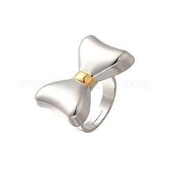 女性用蝶結び 304 ステンレススチール 指輪  ゴールデン·ステンレス鋼色  蝶結び：19x28.5mm  内径：17mm&nbsp;RJEW-G339-05GP-01