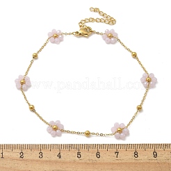 304 Stainless Steel & Synthetic Stone Daisy Flower Chain Anklets for Women&nbsp;AJEW-B031-01G-02