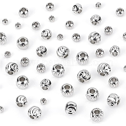 80個4スタイル真鍮ビーズ  長持ちメッキ  ラウンド  プラチナ  3~6x2~5mm  穴：1.6~2mm  20個/スタイル&nbsp;KK-BC0008-89