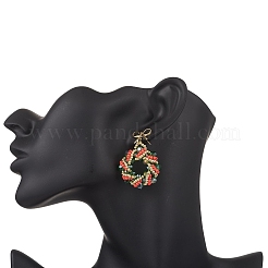 Christmas Wreath Glass Seed Beaded Dangle Stud Earrings&nbsp;EJEW-MZ00582