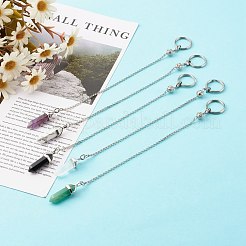 天然混合宝石尖ったダウジング振り子  304ステンレススチール製スプリットキーリング付き  弾丸  ステンレス鋼色  220~225x2.5mm&nbsp;PALLOY-JF00767