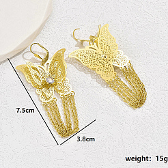 アイアンフィリグリーバタフライダングルフレンチフックピアス  チェーンタッセルイヤリング  18KGP本金メッキ  75x38mm&nbsp;SQ8048