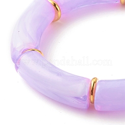 アクリルチューブビーズストレッチブレスレット  真鍮のビーズで  ライラック  内径：2-1/8インチ（5.5cm）&nbsp;BJEW-JB07774-03