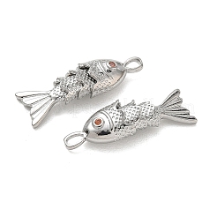 真鍮製マイクロパヴェオレンジレッドキュービックジルコニアペンダント  魚のチャーム  ラックめっき  長持ちメッキ  鉛フリー＆カドミウムフリー  プラチナ  26x8x5.5mm  穴：1.5x2.5mm&nbsp;KK-A269-01A-P
