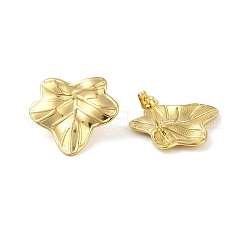 イオンプレーティング（IP）304ステンレススチール製スタッドピアス（女性用）  葉  18KGP本金メッキ  22x23.8mm&nbsp;EJEW-B050-04G