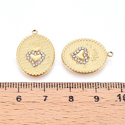 304ステンレスペンダント  ラインストーン付き  オーバル＆ハート  14KGP本金メッキ  20.5x15.5x2.5mm  穴：1.6mm&nbsp;STAS-N109-188G