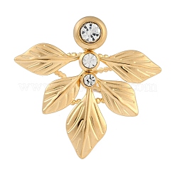 304 Stainless Steel Rhinestone Leaf Open Cuff Rings for Women&nbsp;RJEW-S410-02G