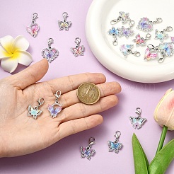 20個10スタイルの合金ラインストーンペンダント装飾  合金製カニカン付き  蝶  プラチナ  ミックスカラー  28mm&nbsp;HJEW-YW00222