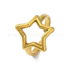 304ステンレススチール製中空スターオープンカフリング女性用  18KGP本金メッキ  17.5mm  調整可能&nbsp;RJEW-K258-07G
