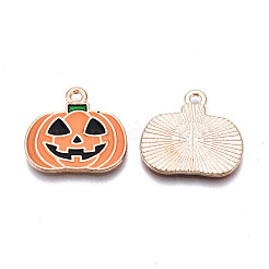 合金エナメルチャーム  ハロウィン  カドミウムフリー＆鉛フリー  カボチャ  ライトゴールド  ダークオレンジ  19.5x21x1.5mm  穴：1.8mm&nbsp;ENAM-Q442-013-RS