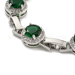Rack Plating Brass Pave Cubic Zirconia Flat Round Links Bracelets for Women&nbsp;BJEW-H604-02P-01