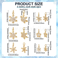 12Pcs 6 Styles Brass Micro Pave Clear Cubic Zirconia Pendants&nbsp;KK-PH0012-24