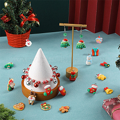 32個16スタイル不透明樹脂ペンダント  クリスマスチャーム  プラチナトーンの鉄ループ付き  ギフトボックス＆ベル＆スター＆クリスマスツリー  混合図形  ミックスカラー  21~31.5x15~23x4~8.5mm  穴：2~2.8mm  2個/スタイル&nbsp;RESI-SC0002-52
