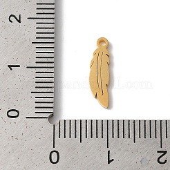 PVD真空メッキ304ステンレススチールチャーム  レーザー切断  フェザーチャーム  ゴールドカラー  14x4x1mm  穴：1.2mm&nbsp;STAS-L081-009G
