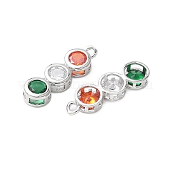 真鍮製マイクロパヴェキュービックジルコニアペンダント  カドミウムフリー＆鉛フリー  三つの円  プラチナ  23x7x4mm  穴：1.6mm&nbsp;KK-D357-14P