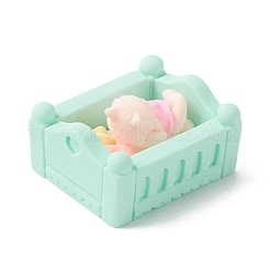オペーク樹脂カボション  赤ちゃんと一緒にベッド  アクアマリン  25x20.5x12mm&nbsp;RESI-Z001-13C