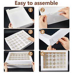35スロット厚紙紙カップケーキベーカリーボックス  窓蓋付き  長方形  ホワイト  43x33x10.2cm&nbsp;CON-WH0095-123A