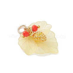 アクリルパーツ  ガラスビーズ  葉  レモンシフォン  24.5x23.5x2.5mm  穴：4.5mm&nbsp;PALLOY-JF04587