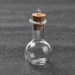 ガラスチャーム  木製のボトルストッパーとプラチナ合金ループ付き  球根形  透明  34x18mm  穴：2mm&nbsp;LS-GLAA-P053-01A-08