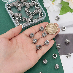 60個の柱状チベット風合金ヨーロピアンビーズ  大穴ビーズ  アンティークシルバー  9x7mm  穴：6mm&nbsp;TIBEB-SP0001-24
