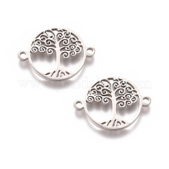 201 ステンレススチールリンクコネクター  命の木とフラットラウンド  ステンレス鋼色  16x21x1mm  穴：1.5mm&nbsp;STAS-CJC0003-01P