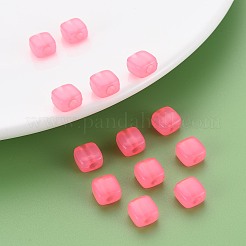 模造ゼリーアクリルビーズ  正方形  ショッキングピンク  8x8x5.5mm  穴：2.5mm  約1800個/500g&nbsp;MACR-S373-98-E09