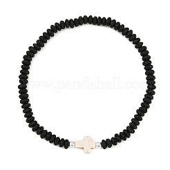Natural Lava Rock Rondelle & Synthetic Turquoise Cross Beads Stretch Bracelets for Men&nbsp;BJEW-JB12054-02