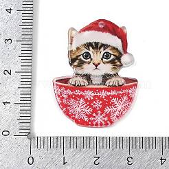 クリスマステーマのアクリルパーツ  猫の形  35x26.5x2.5mm  穴：1.6mm&nbsp;OACR-Q101-01A