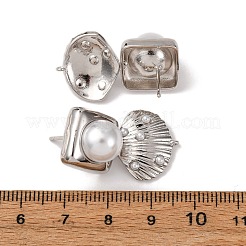 真鍮のスクエアと貝殻型のダングルスタッドピアス  アブソリュートプラスチック模造パール  長持ちメッキ  ラックめっき  鉛フリー＆カドミウムフリー  プラチナ  29.5x17mm&nbsp;EJEW-H165-01B-P