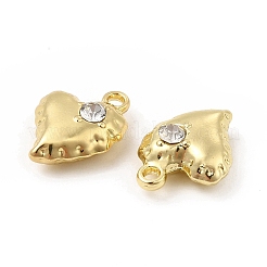合金ペンダント  ラインストーン付き  ハートチャーム  ゴールドカラー  14x10x5mm  穴：1.2mm&nbsp;FIND-B016-01G