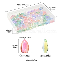 100個透明ガラスチャーム  涙の形をした花びら  ミックスカラー  13x8x5.5mm  穴：1.2mm&nbsp;GLAA-FS0002-18