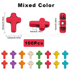 合成マグネサイトビーズ100個  染め  宗教クロス  ミックスカラー  16x12x4mm  穴：1mm&nbsp;TURQ-SC0001-10