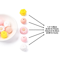 5 種類の食品グレードの環境に優しいシリコンビーズ  混合図形  14~19.5x14~15x7.5~15mm  穴：2~2.5mm&nbsp;SIL-FS0001-23