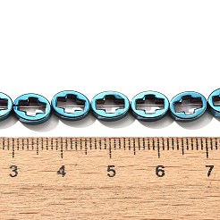 電気めっき合成非磁性ヘマタイト ビーズ 連売り  クロスとオーバル  ブルーメッキ  8x6x2.5mm  穴：0.6mm  約49個/連  15.35''（39センチメートル）&nbsp;G-L613-Z01-01A