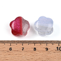 ツートン透明樹脂ビーズ  スモモの花  グリッターパウダー付き  ミックスカラー  16~16.5x16.5x10.5mm  穴：2.5mm&nbsp;RESI-N042-02A