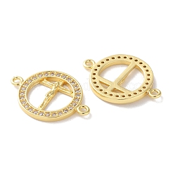 Rack Plating Brass Cubic Zirconia Jesus Cross Connector Charm&nbsp;KK-C084-01H-G