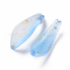 透明スプレー塗装ガラスペンダント  金箔  艶消し  花弁  コーンフラワーブルー  25.5x9x4mm  穴：1mm&nbsp;GLAA-S190-015H-01